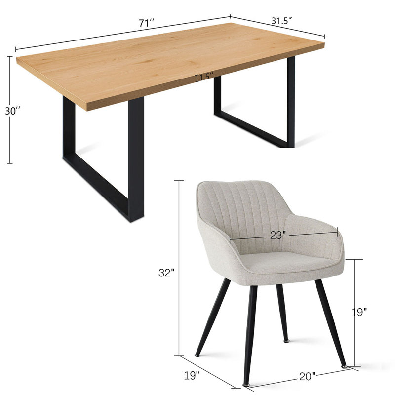 Bhagirath 31.5'' W 6-Person Rectangular Dining Set, Oak, Beige