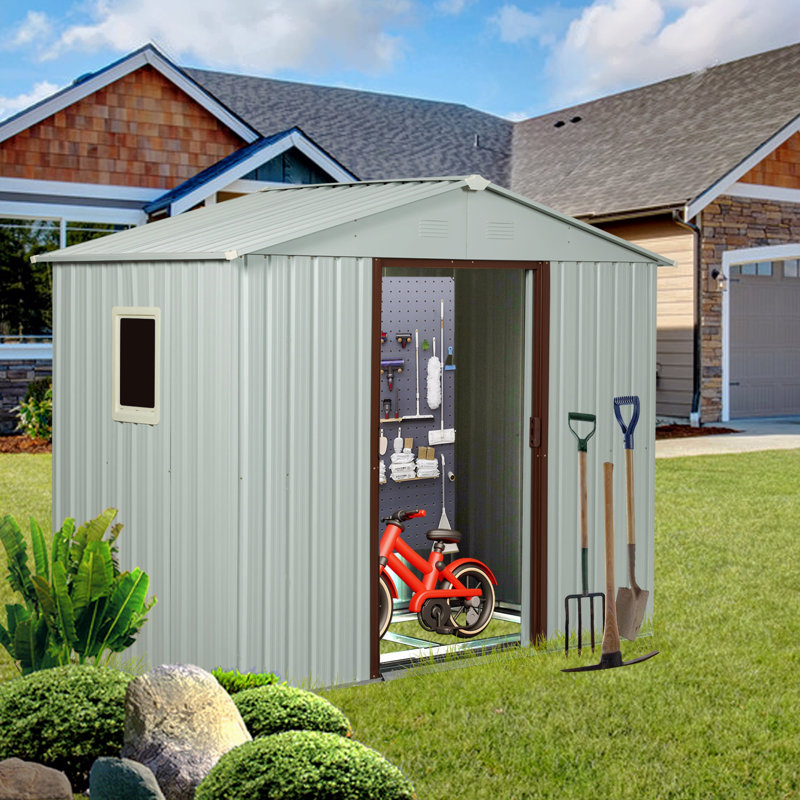 6Ft X 5Ft Outdoor Metal Storage Shed With Window And Metal Foundation, White