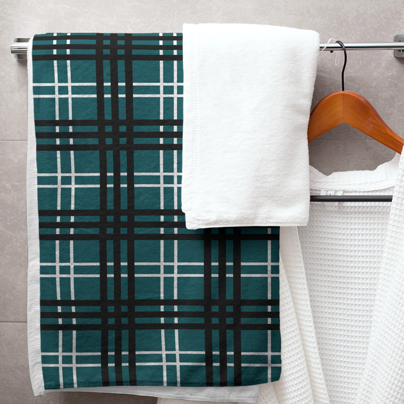 Bath Towel, Microfiber, Midnight Green/White/Black