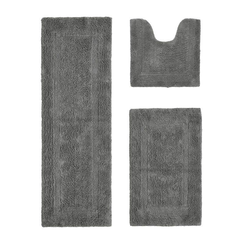 Annerose Premium 100% Cotton 3 Piece Bath Rug Sets, Machine Washable, Super Absorbent & Tufted Weave Reversible Bath Mat for Bathroom, Shower, and Tub, Oeko-Tex Certified Bathroom Rugs