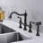 Matte Black Bridge Kitchen Faucet, Dual Handles With Pull-Out Side Spray, Brass, Corrosion, Leak-, 360-Degree Rotating Uniform Nozzle Spray Handles, Black, Rust-, , Unchangeable