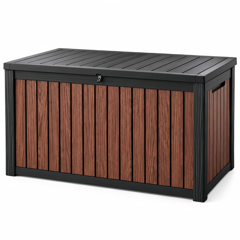 Decksplore 210 Gallons Wood-Look Water Resistant Resin Lockable Deck Box
