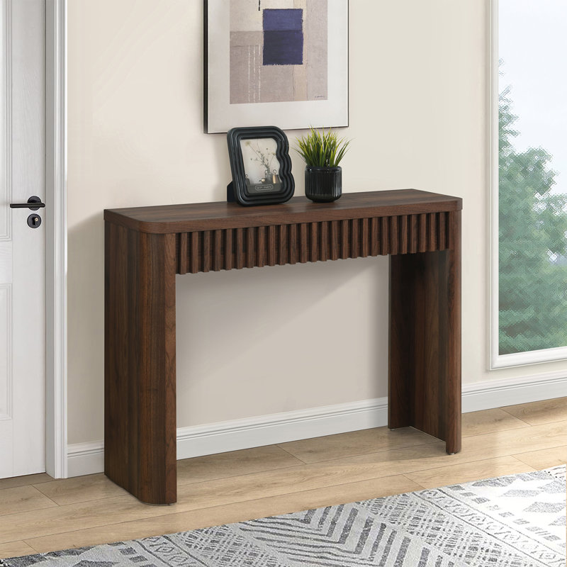 Abdel 39" Fluted Console Table with Mid-Century Modern Styling, Walnut, 29.5" H x 39.4" W x 11.8" D