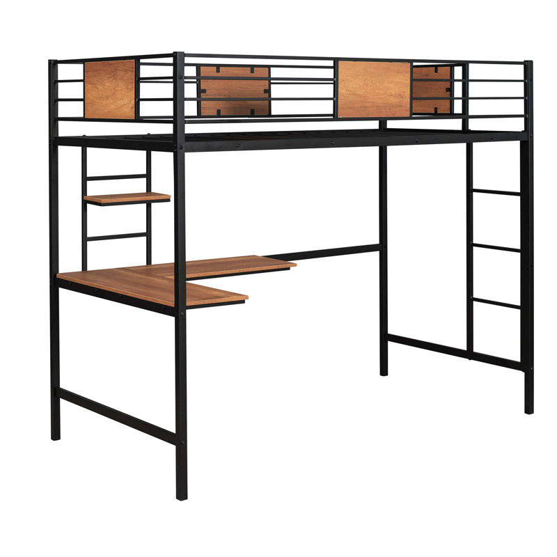Lit mezzanine en métal avec bureau et tablette