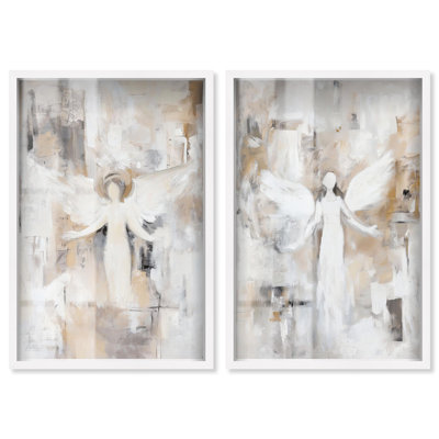 Winged Enigma Duet Shadowbox Print Abstract Wall Decor Set by Art Remedy, White Frame, 20 x 30