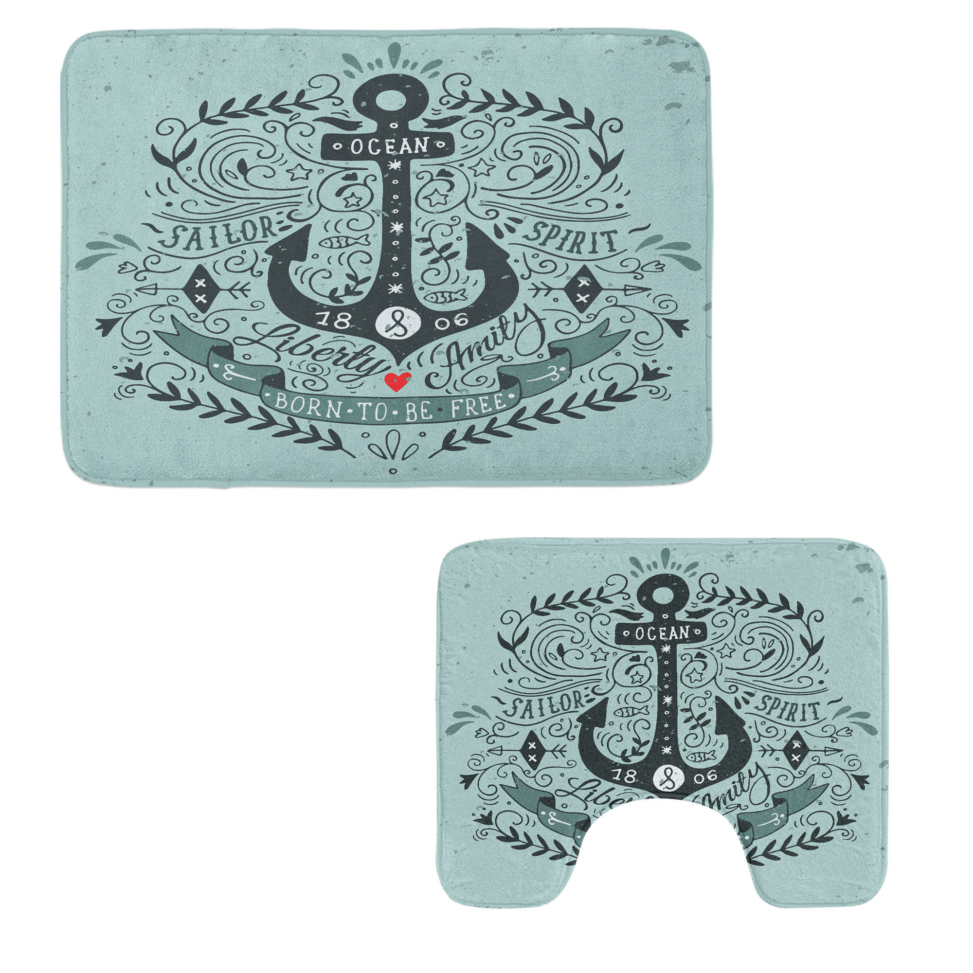 Dakota Fields Navy Bathroom Rug Set 2 Pieces Rectangle & Contour Mats