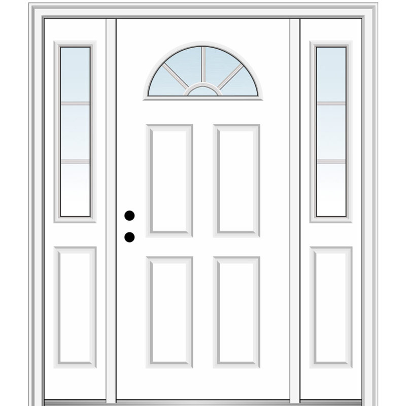 Smooth White Fiberglass Prehung Front Entry Door with Sidelights