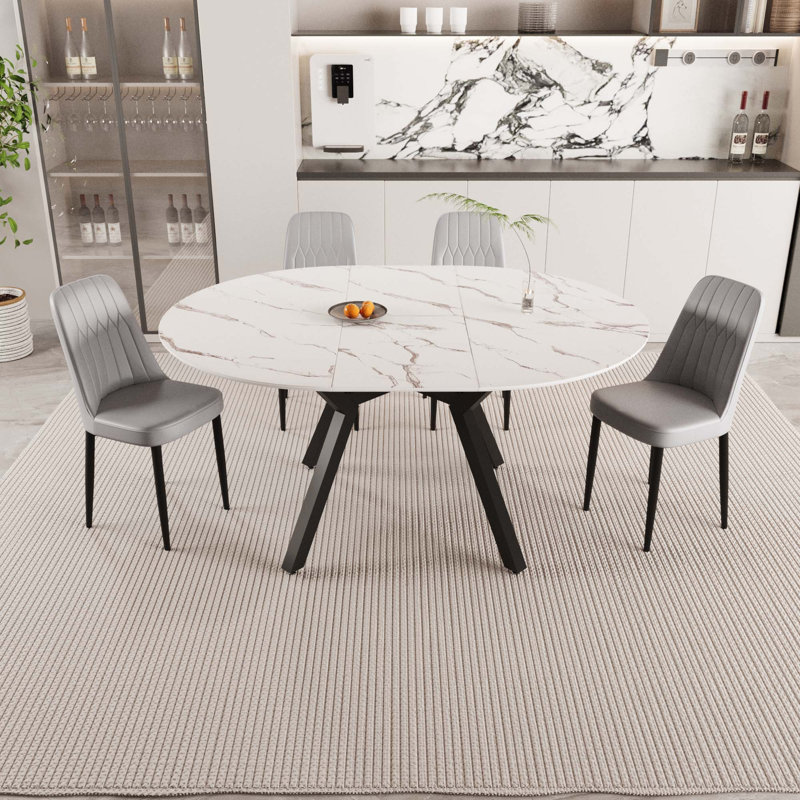Ensemble de table de salle à manger extensible 47-63 ", 1 table et 4 chaises sans accoudoirs