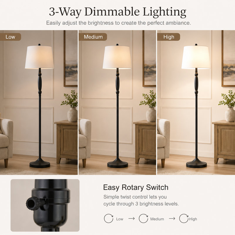  Gimbya 58" Traditional Metal Floor and Table Lamp Set and Floor Lamp with 3-Way Dimming 