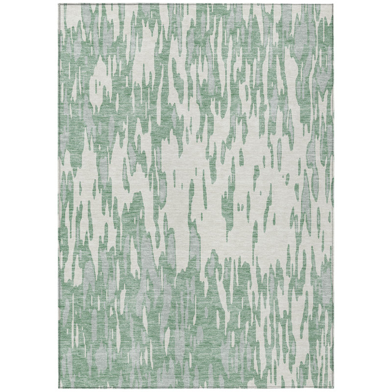 Tapis extérieur lavable abstrait sauge et ivoire 5 pi x 8 pi