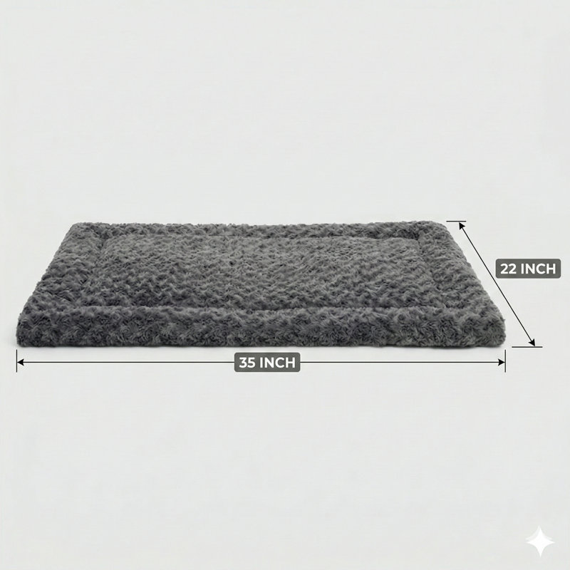 Rembourrage de caisse de chien lavable ultra-doux, surface de repos en peluche pelucheuse pour les grands, les gros, les moyens et les petits chiens, dimensions 35 par 22 pouces, finition grise
