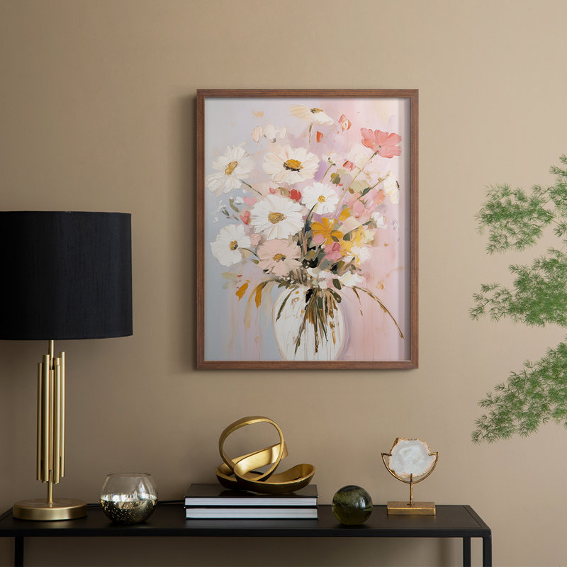 FLORAL Series CCCCLXV - reproduction encadrée de qualité supérieure - prête à être accrochée - aucun clou requis, Noyer