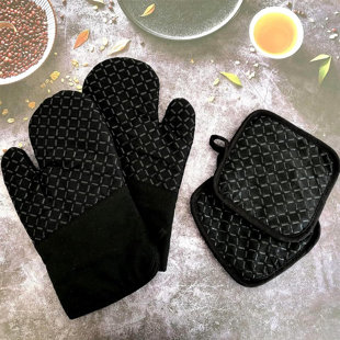 Ensemble de gants de cuisine résistants à la chaleur et de supports à casseroles - Gants de barbecue avec poignée en silicone pour la cuisson, la cuisson et les grillades (1 paire)