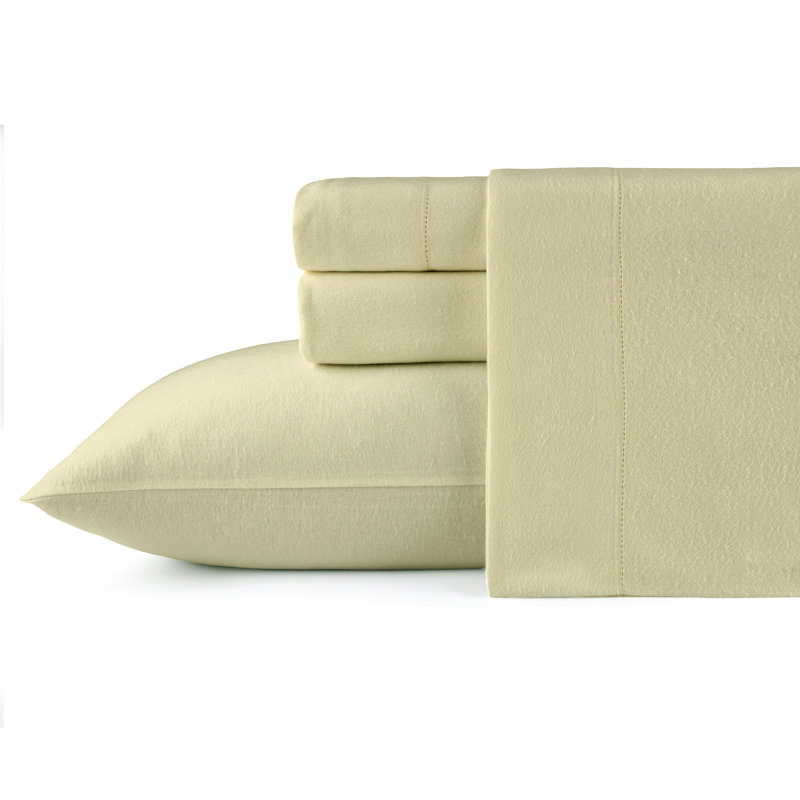 Pointehaven 180 GSM Cotton Parchment Flannel Deep Pocket 3 pc Sheet Set, Twin, Twin Sheet Set with 1 Pillowcase, Parchment