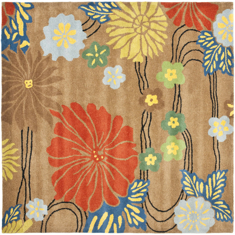 Clovill Hand Tufted Wool And Viscose Floral Rug, Square 6'