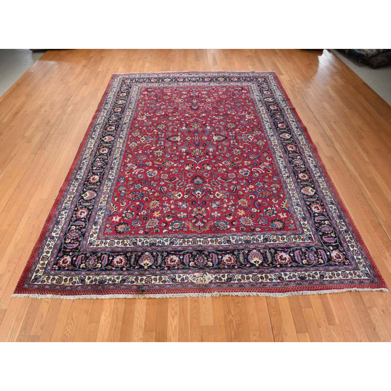 Tapis oriental rectangulaire en laine rouge noué à la main 9 pi 9 po x 12 pi 10 po - MOA10278413