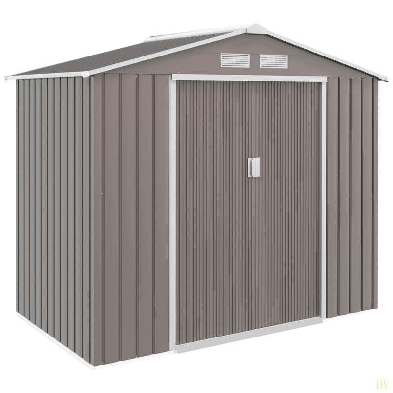 Garden Storage Shed Outdoor Storage Shed Metal Garden Tool Storage Shed With Sloped Roof, Gray