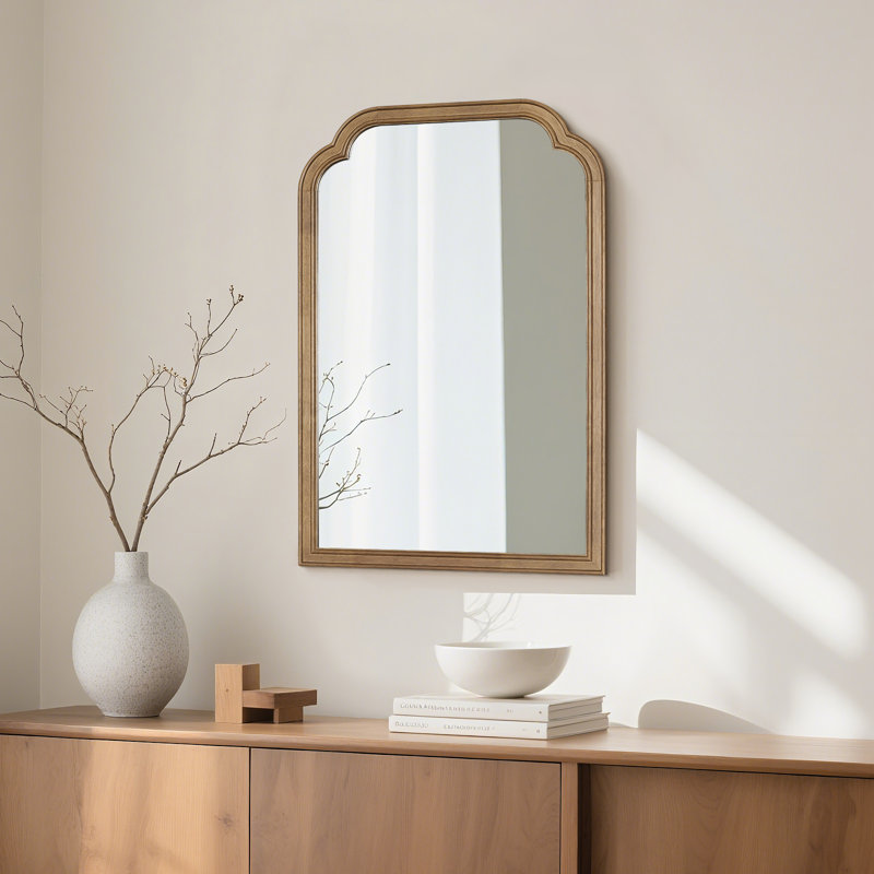 Miroir mural Ancalin, 30 po x 20 po, Bois d'hévéa miel foncé