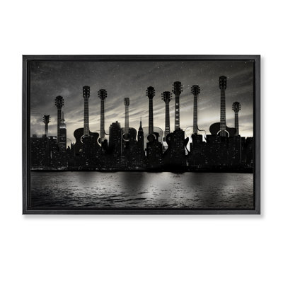 Guitar Skyline Cityscape Floating Frame, design by CAD Designs