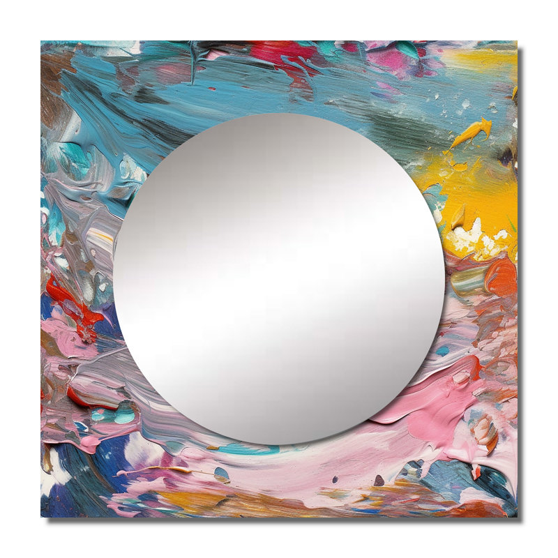 Summer Pastel Groove Abstract Expressionism I - Grand miroir mural carré abstrait pour chambre à coucher, 23 po x 23 po