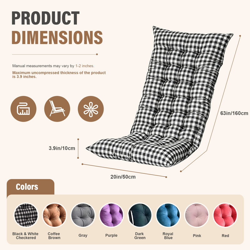 Outdoor 4'' Rocking Chair Chair Pad, Black/White, 63"W x 20"D