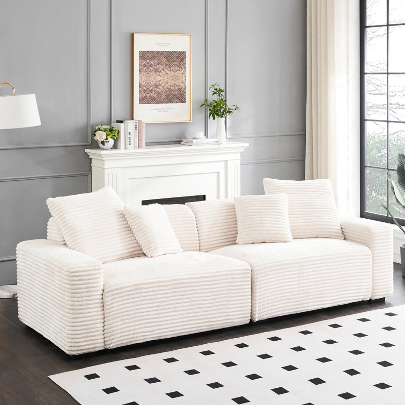 106,46 pouces Velours côtelé 4, beige, 4 coussins avec housses amovibles, teinture douce, mousse moyenne, idéal pour les salons spacieux et modernes