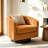 Applewold Upholstered Orange Corduroy Swivel Barrel Chair with Solid Wood Base-732036581