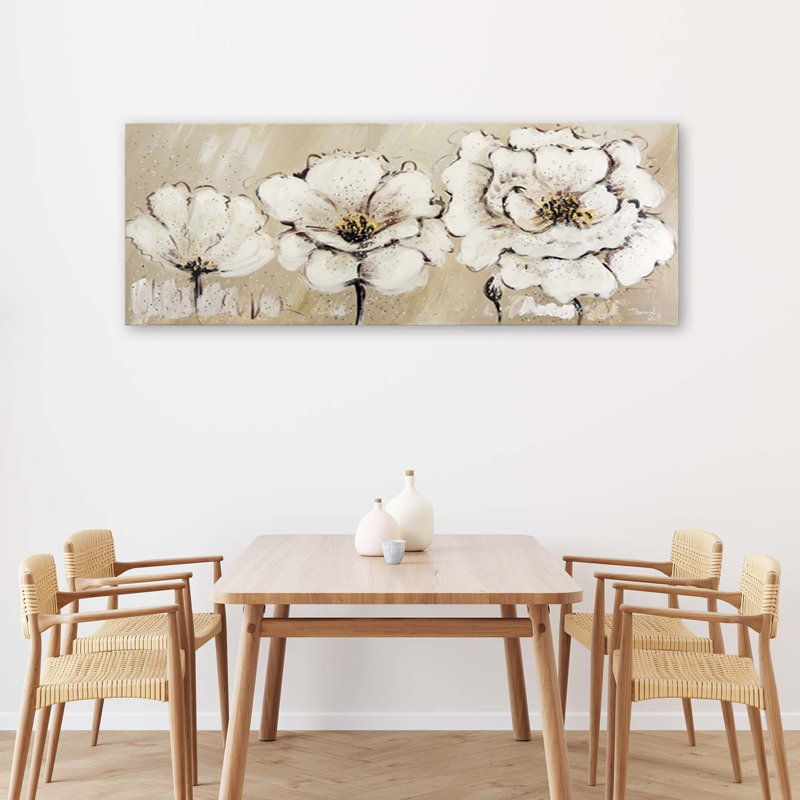 Shabby Elegance White Flowers - No Frame Panoramic Print on Canvas, 40cm H x 120cm W