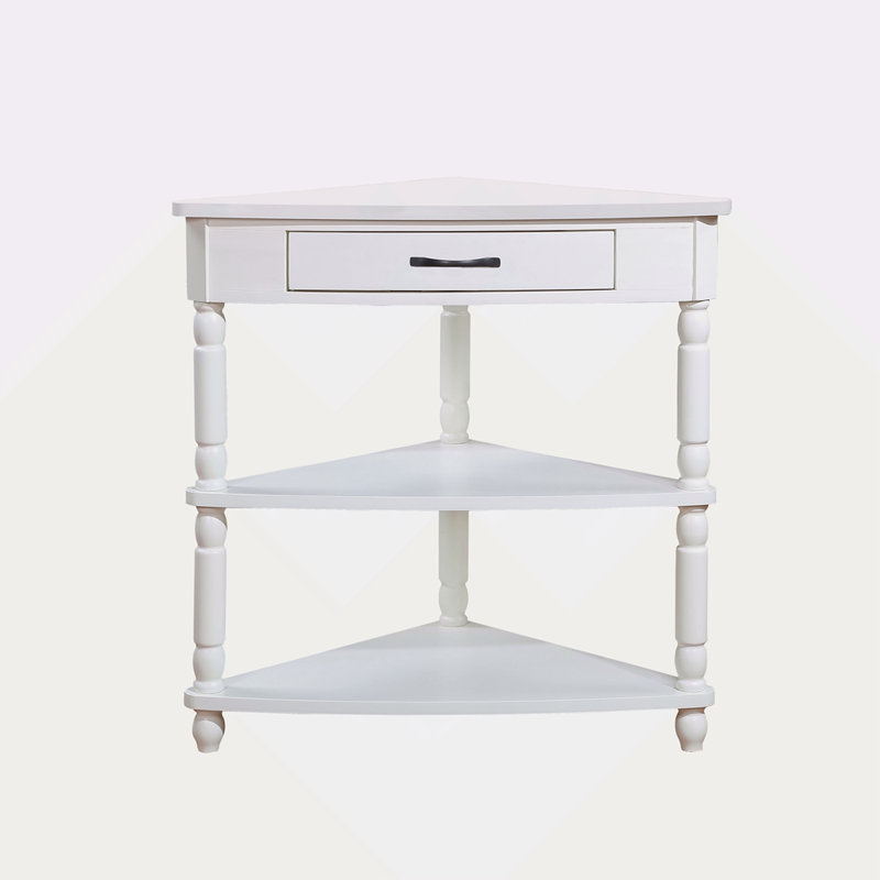 33.8'' Small Triangle Corner Table, Wood Corner Side Table For Small Spaces/ Living Room, 3 Tier End Corner Table With Solid Wood Legs