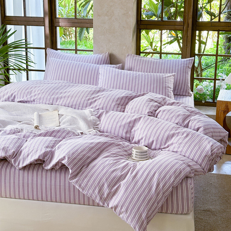 Ensemble de housse de couette rayé 100% coton délavé DONEUS, Housse de couette pour très grand lit et 2 taies 