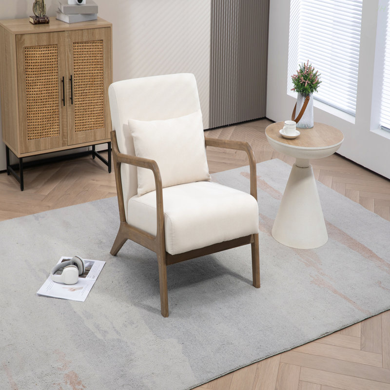 Chaise d'appoint Mid-Century moderne avec structure en bois, chaises de salon rembourrées avec coussin de taille, fauteuil de lecture pour véranda de chambre à coucher