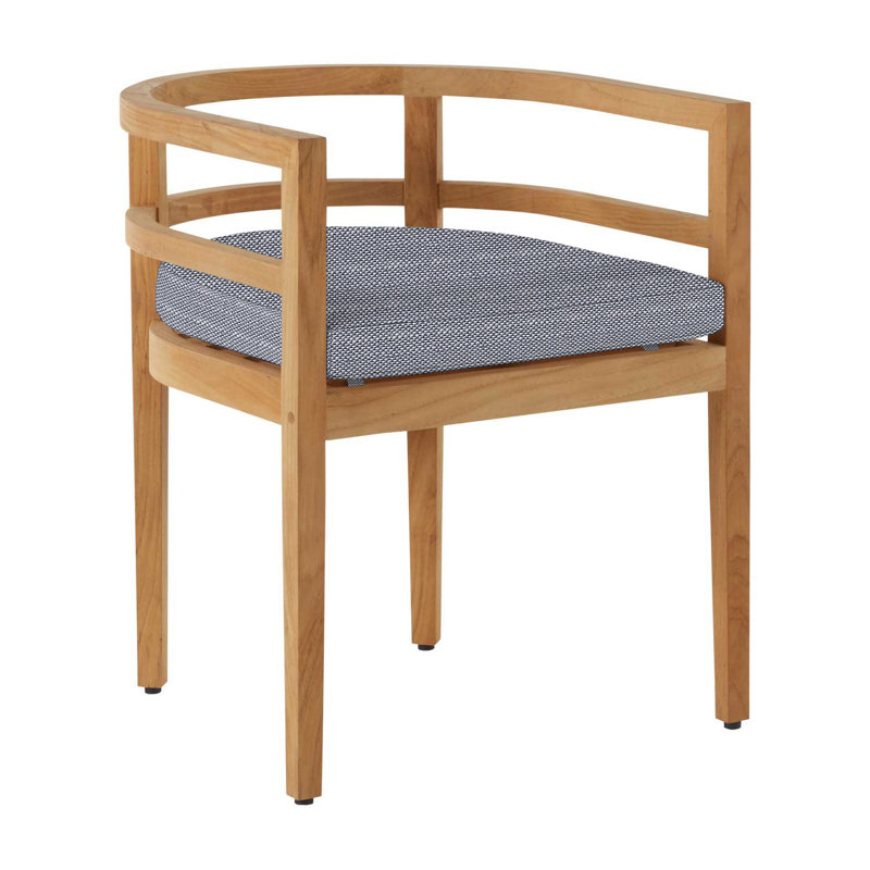 Santa Barbara Patio Dining Armchair with Cushions, Natural Teak, No Welt, Rollo Chambray
