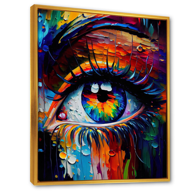 «Colorful Eye II - Woman Abstract», reproduction d'art sur toile encadrée, L 16 po x H 32 po, Toile avec cadre flottant or