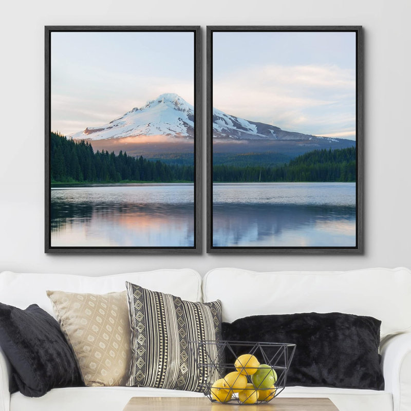 Hiver, neige, ciel pastel, montagne, lac, forêt, paysage naturel, photographie, décor, Noir, H 36 po x l 24 po