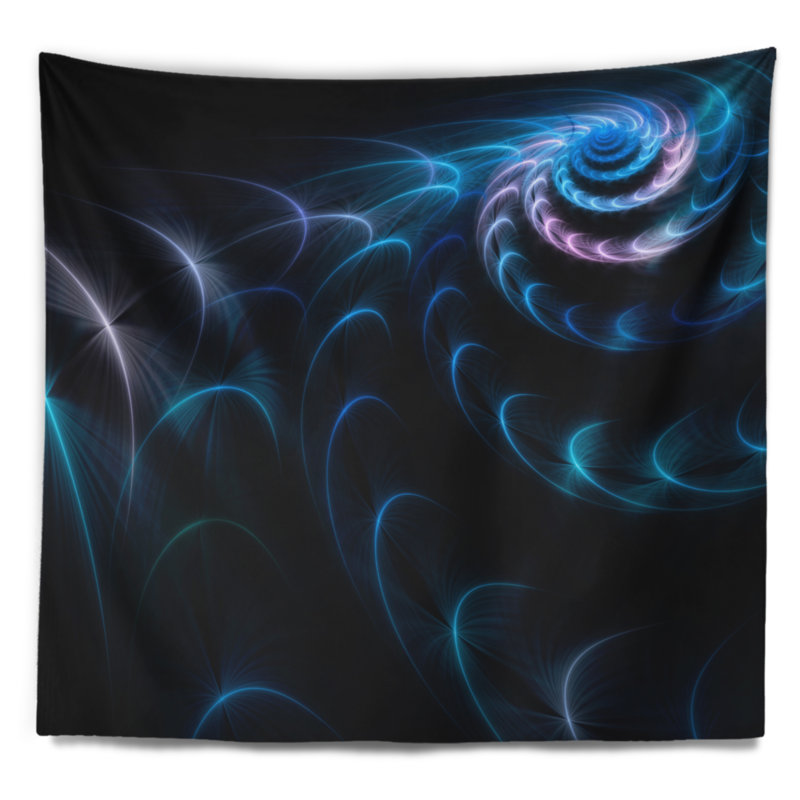 Floral floral bleu fractal en tapisserie foncée, H 78 po x l 92 po