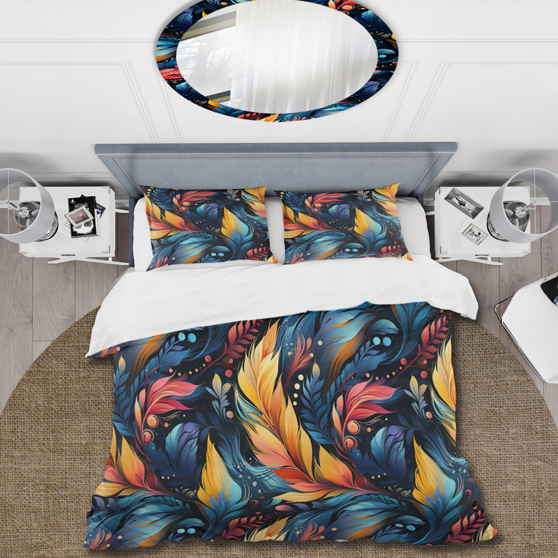 Artistic Gypsy Boho Pattern Floral Duvet Cover, Twin Duvet Cover + 1 Standard Sham