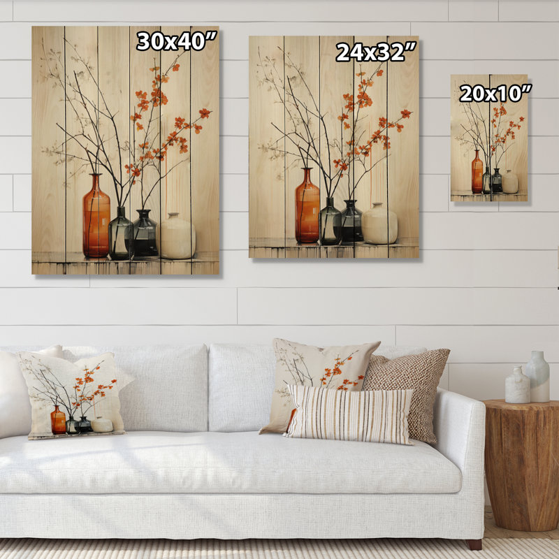Beige corail Mid Century Minimalist Oasis Poteries sur impression sur bois, H 40 po x l 30 po x P 0,78 po