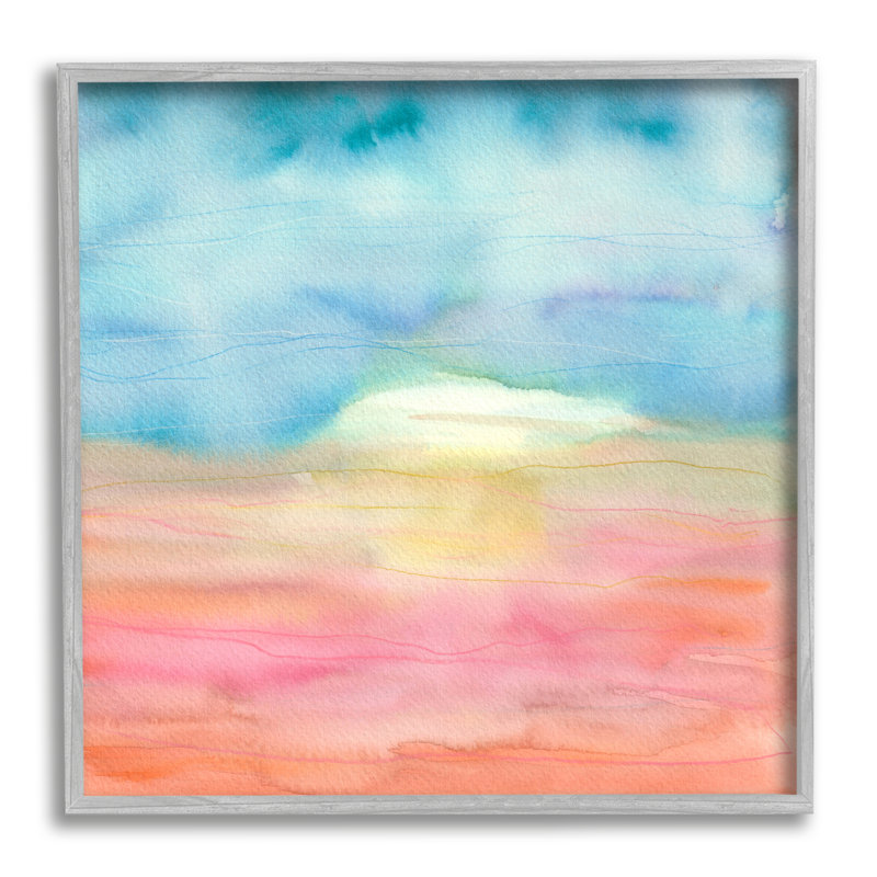 Abstrait aquarelle paysage soleil, H 12 po x l 12 po x P 1,5 po, Estampe numérique Farmhouse