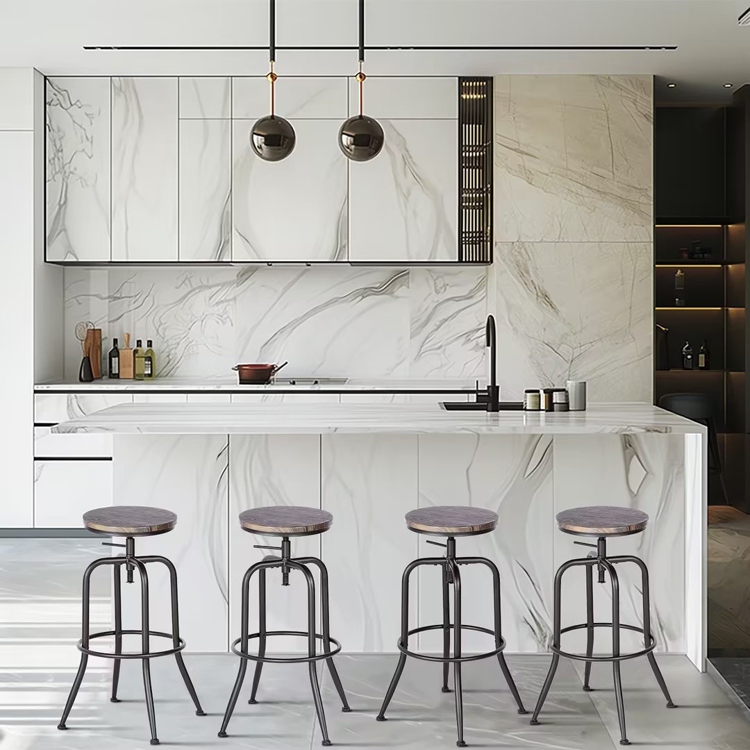 Rozlynn Adjustable Height Bar Stool Wood Top Swivel Counter Stools for Kitchen lsland with Metal Frame (Set of 4) Trent Austin Design® 