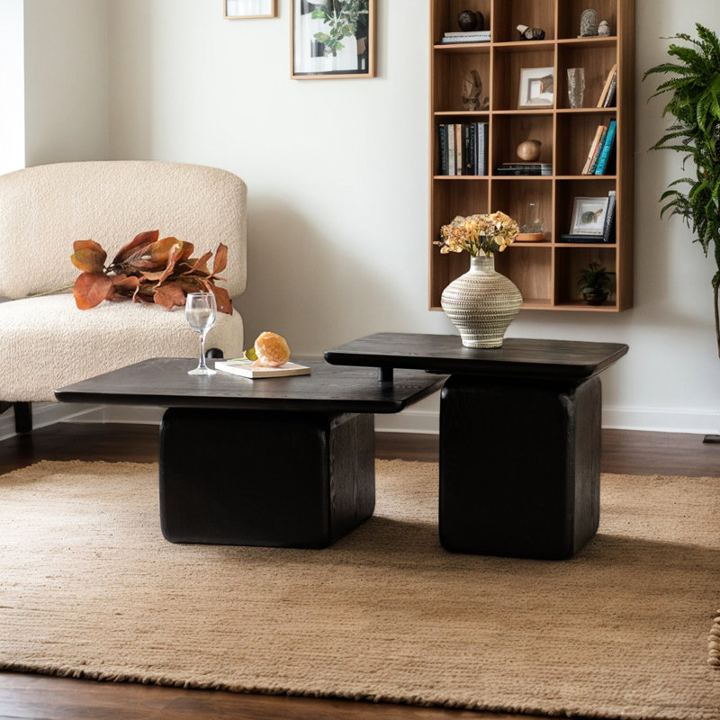 Ensemble de tables basses carrées Lee avec pieds en bois de sapin, Noir, noir, noir, noir