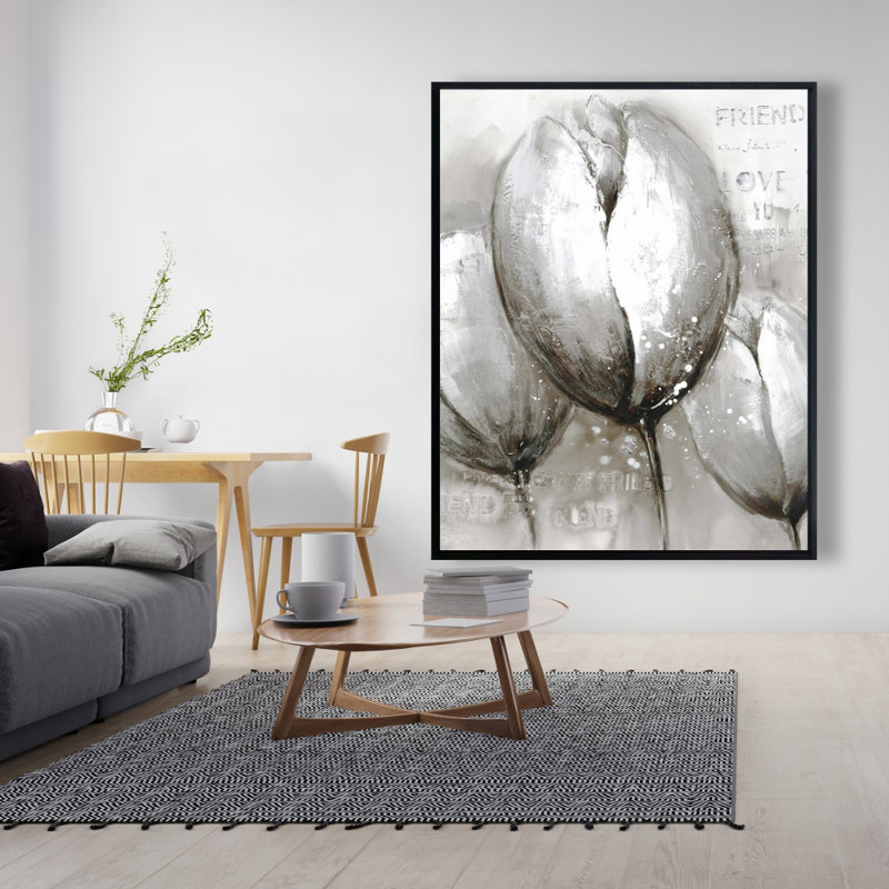 Three White Tulips Print On Canvas