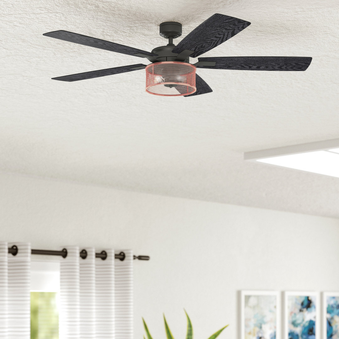 Carnegie 52" Ceiling Fan with LED Lights and Remote Included Honeywell Finish: Matte Black with Black/Brown Blades