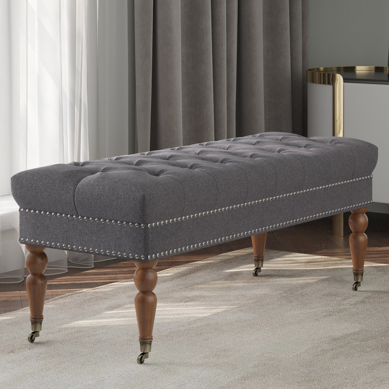 Repose-pieds capitonné standard Gace l 46,46 po, Lin gris foncé