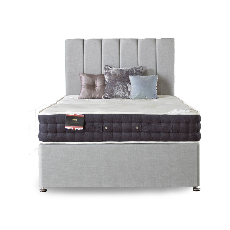 Asia Upholstered Divan Bed with Mattress, Silver Linen, Small Double, 4 Drawers