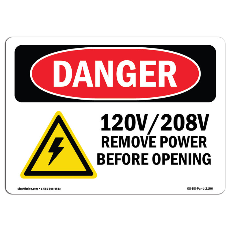 120 V / 208 V coupure de courant avant l'ouverture de l'enseigne, H 12 po x l 18 po x P 0,1 po