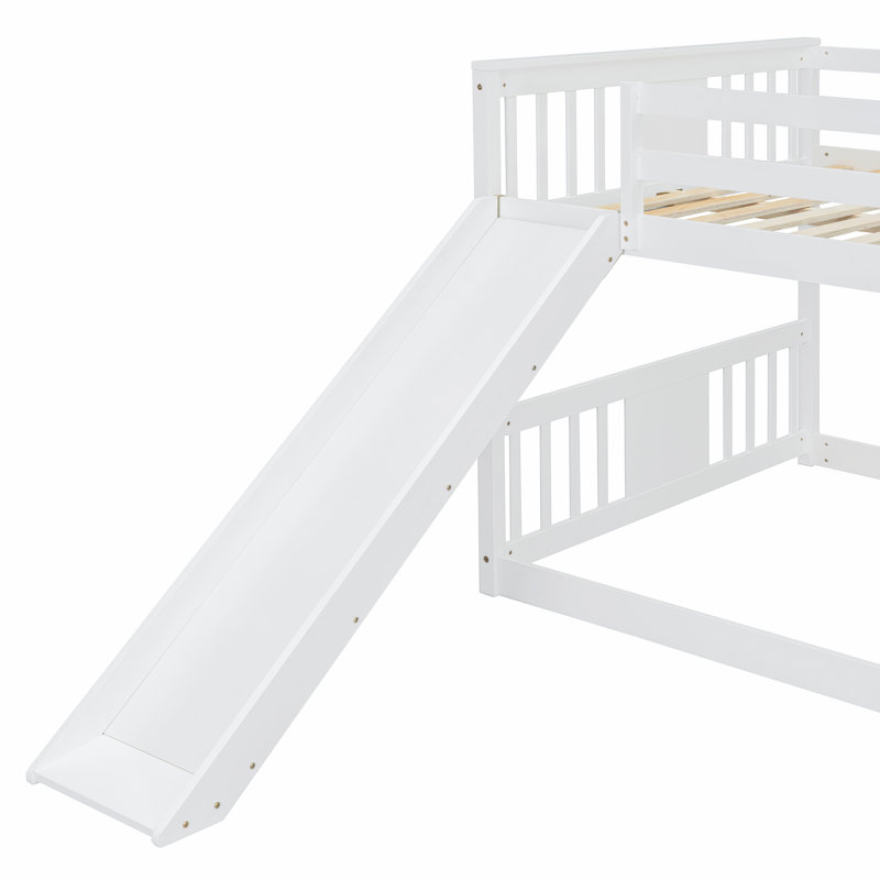 Lit superposé bas avec glissière réversible, Double sur double, Blanc