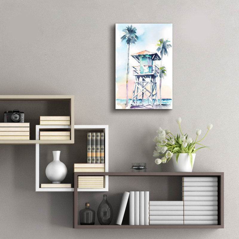 Boho Beachy Lifeguard Stand 5 'par Petals Prints Design, art mural en verre acrylique, H 24 po x l 16 po