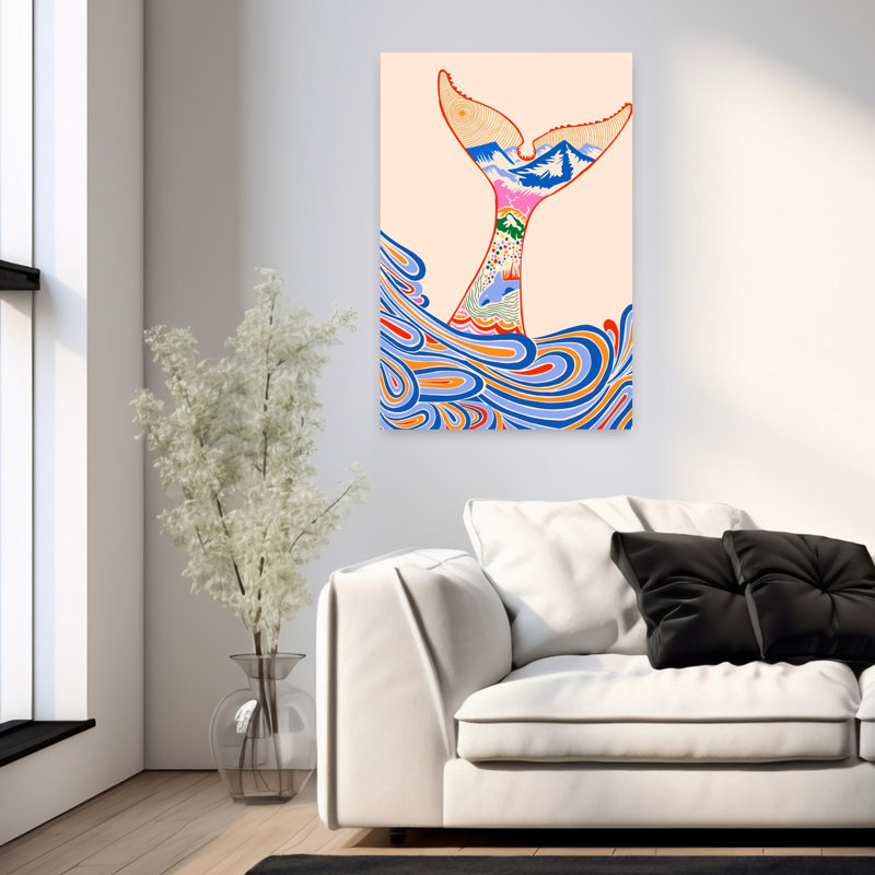Contemporary Art Abstract Peaceful Serene Whale Nature Ocean Wall Art - Wrapped Canvas Print, 91.44 cm H x 60.96 cm W