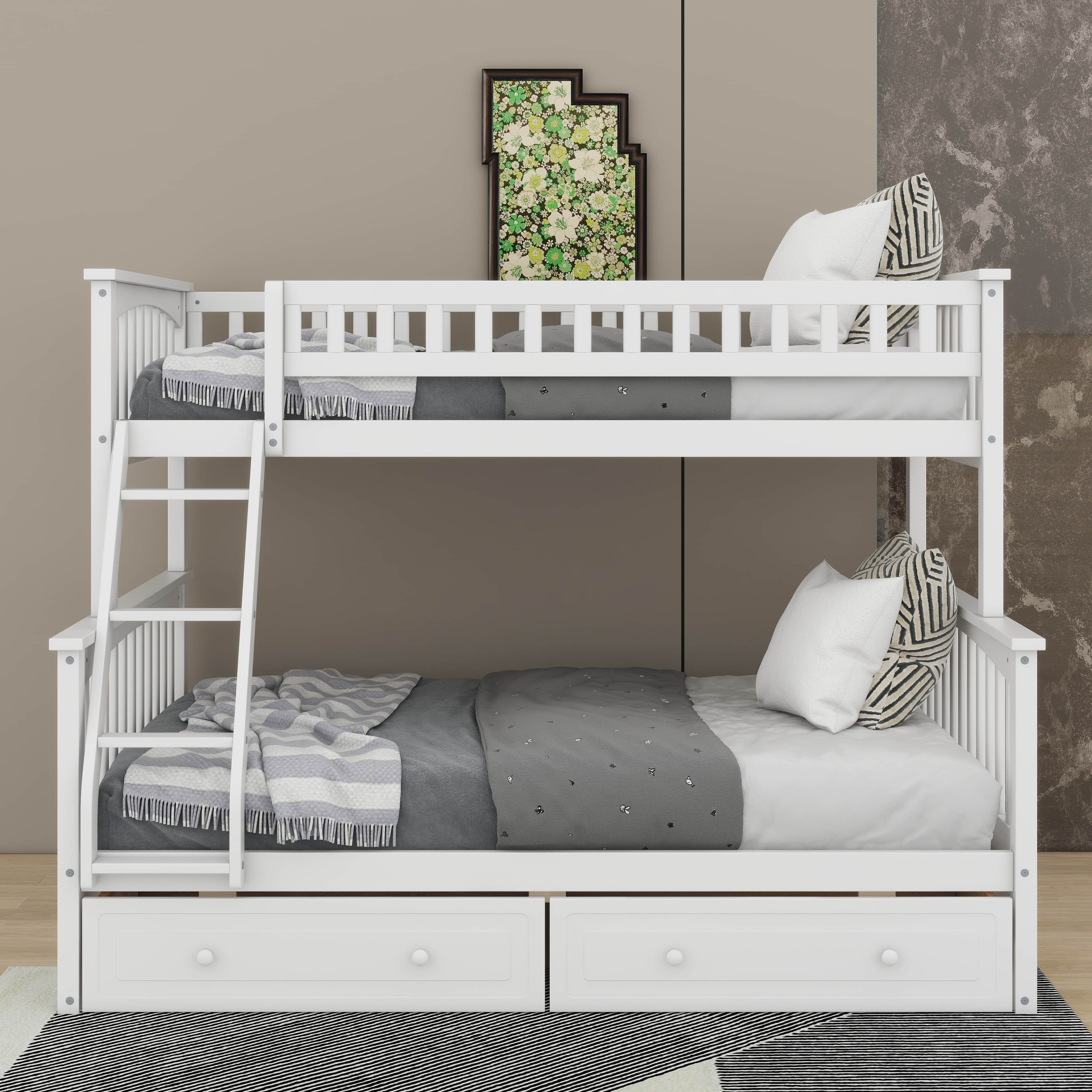 Harriet Bee Twin Over Full Bunk Bed With Drawers, Convertible Beds ...