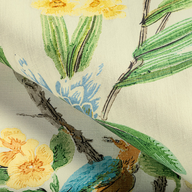 Gastaud 100% Linen Fabric, Gold/Leaf